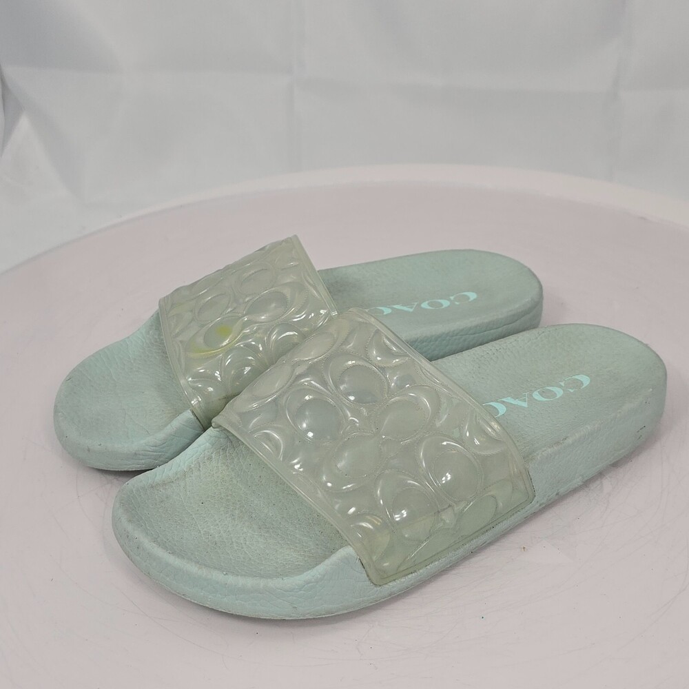 Coach Unna Light Teal Signature Sport Slide/Slides Women 6 Jelly Flip Flops Spot - Picture 7 of 16